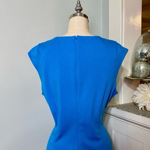 Calvin Klein Ruched Stretch Sheath Dress Blue Teal Size 14 - Picture 6 of 10